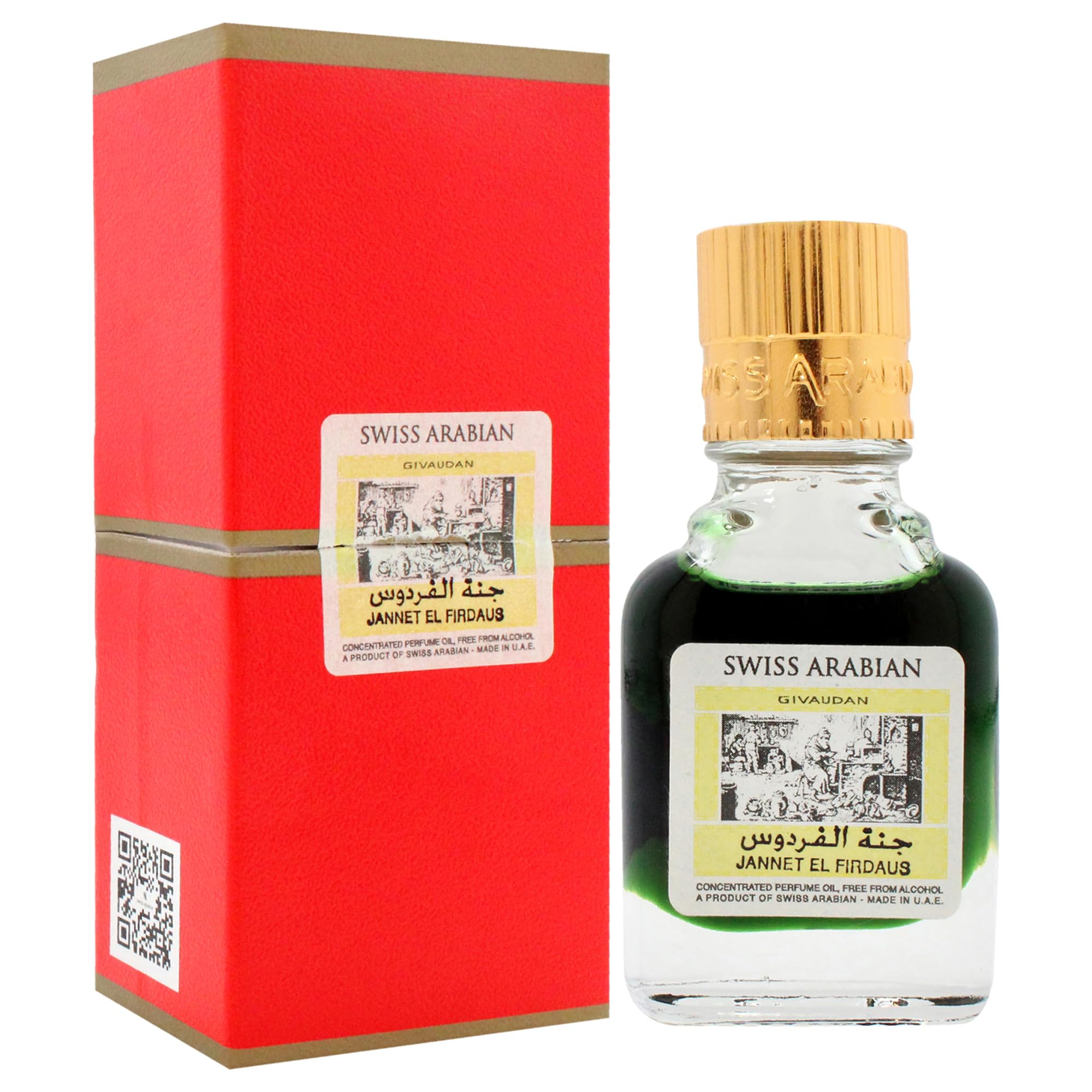 Swiss Arabian Jannet EL Firdaus Red - Luxury Products From Dubai - Long Lasting Perfume Oil for Unisex - Blend of Basil, Bergamot, Jasmine and Musk - Perfect for Date Night or Evening Out - 0.3 oz