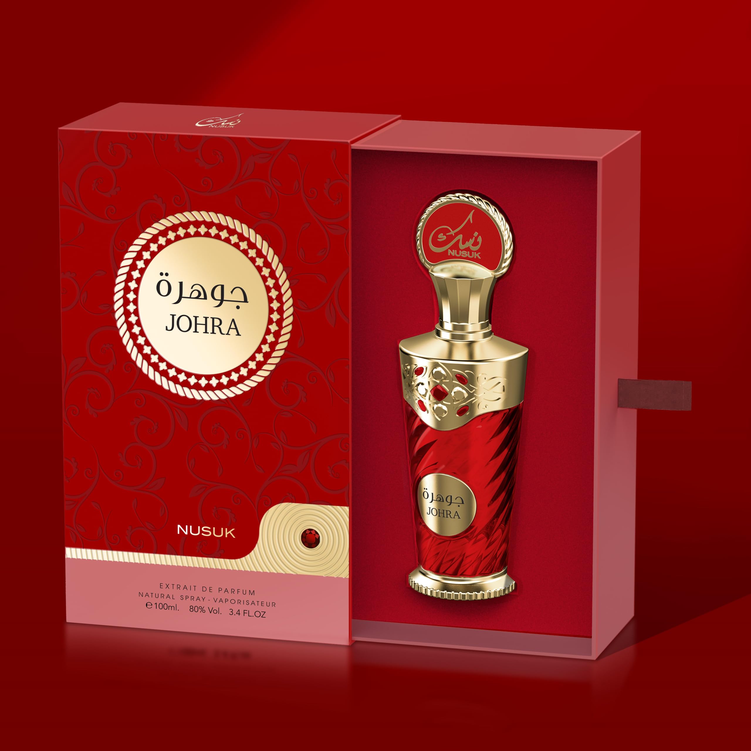 Nusuk Johra Extrait De Parfum - Unisex Long Lasting Perfume Hibiscus, Vanilla & Amber Fragrance Elegant Day-to-Night Scent Spray Glass Bottle 100ml