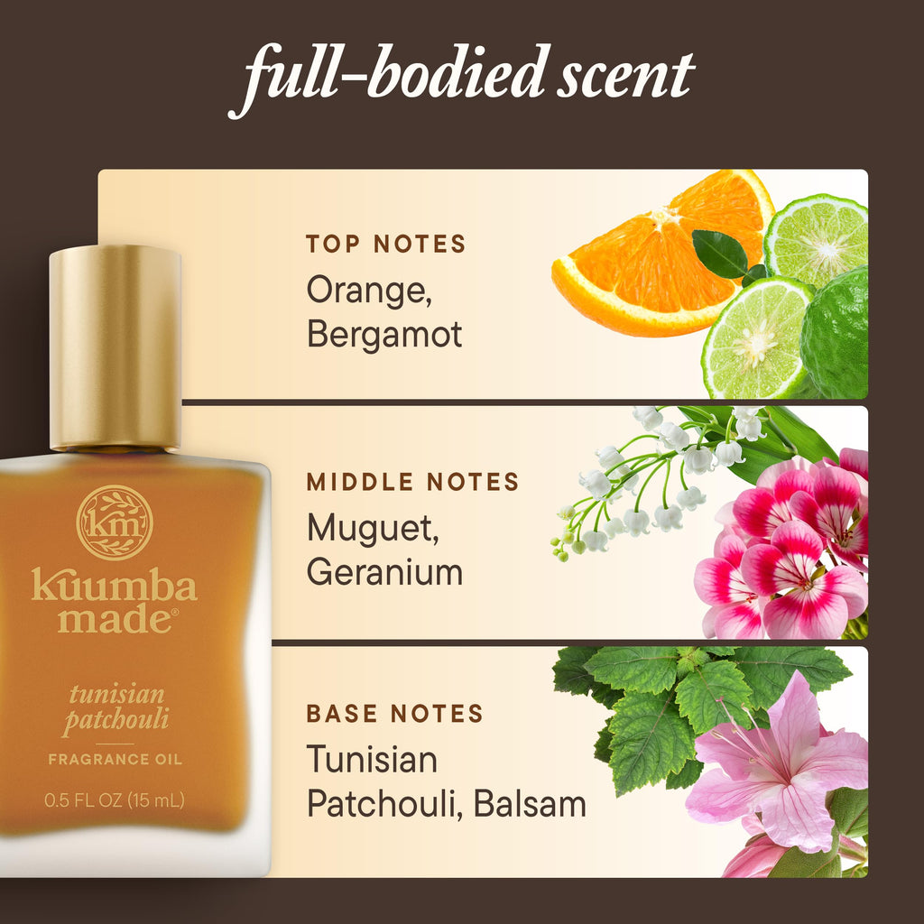 Kuumba Made Tunisian Patchouli Fragrance Oil, Long-Lasting Scented Oil Perfume Roller, Vegan, Alcohol-Free, 0.5 oz