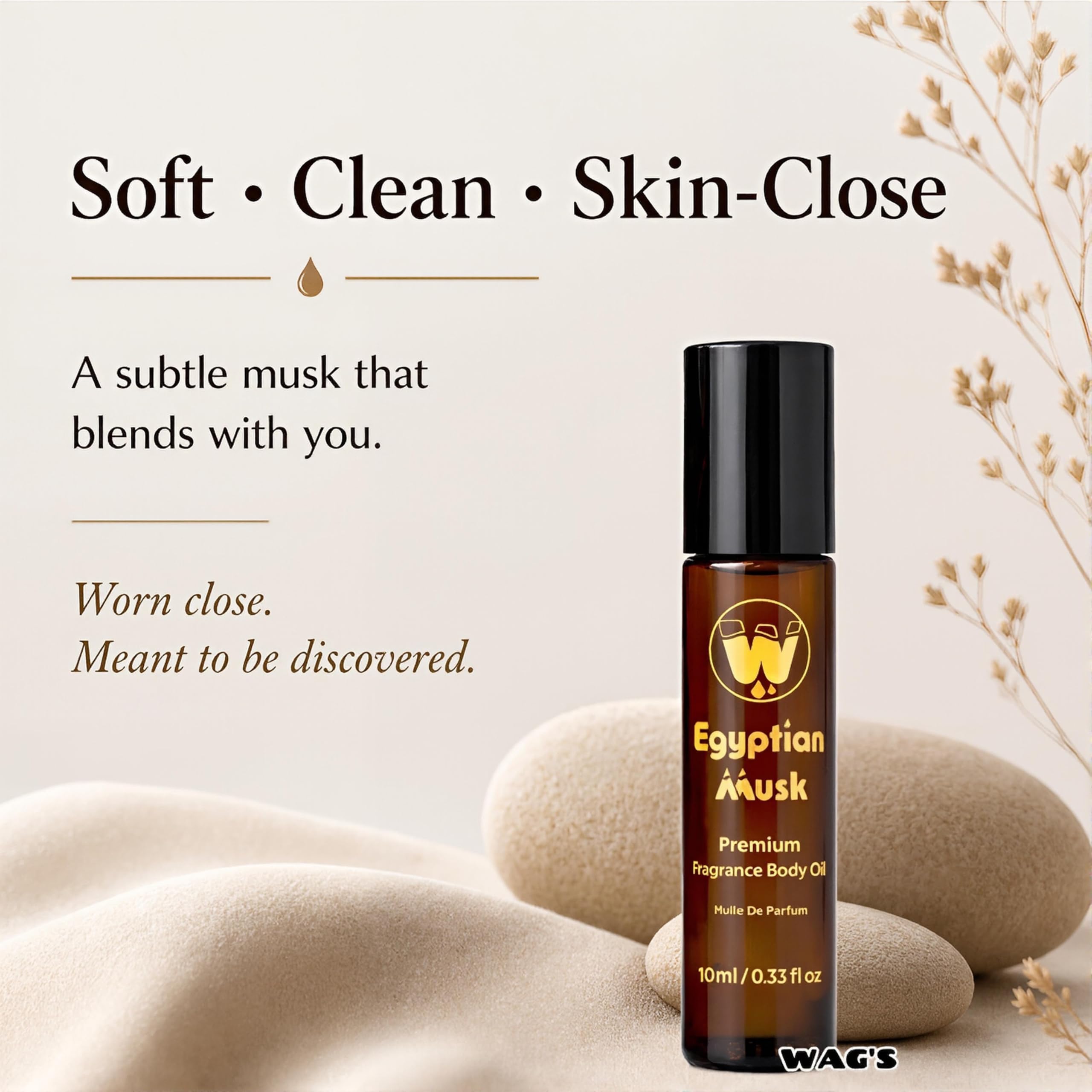 WagsMarket Egyptian Musk Oil, Choose from Roll On to 0.33oz - 4oz Glass Bottle, (0.33oz Roll On)