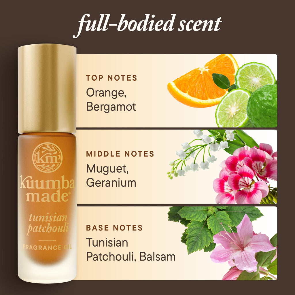 Kuumba Made Tunisian Patchouli Fragrance Oil, Long-Lasting Scented Oil Perfume Roller, Vegan, Alcohol-Free, 0.15 Fl Oz
