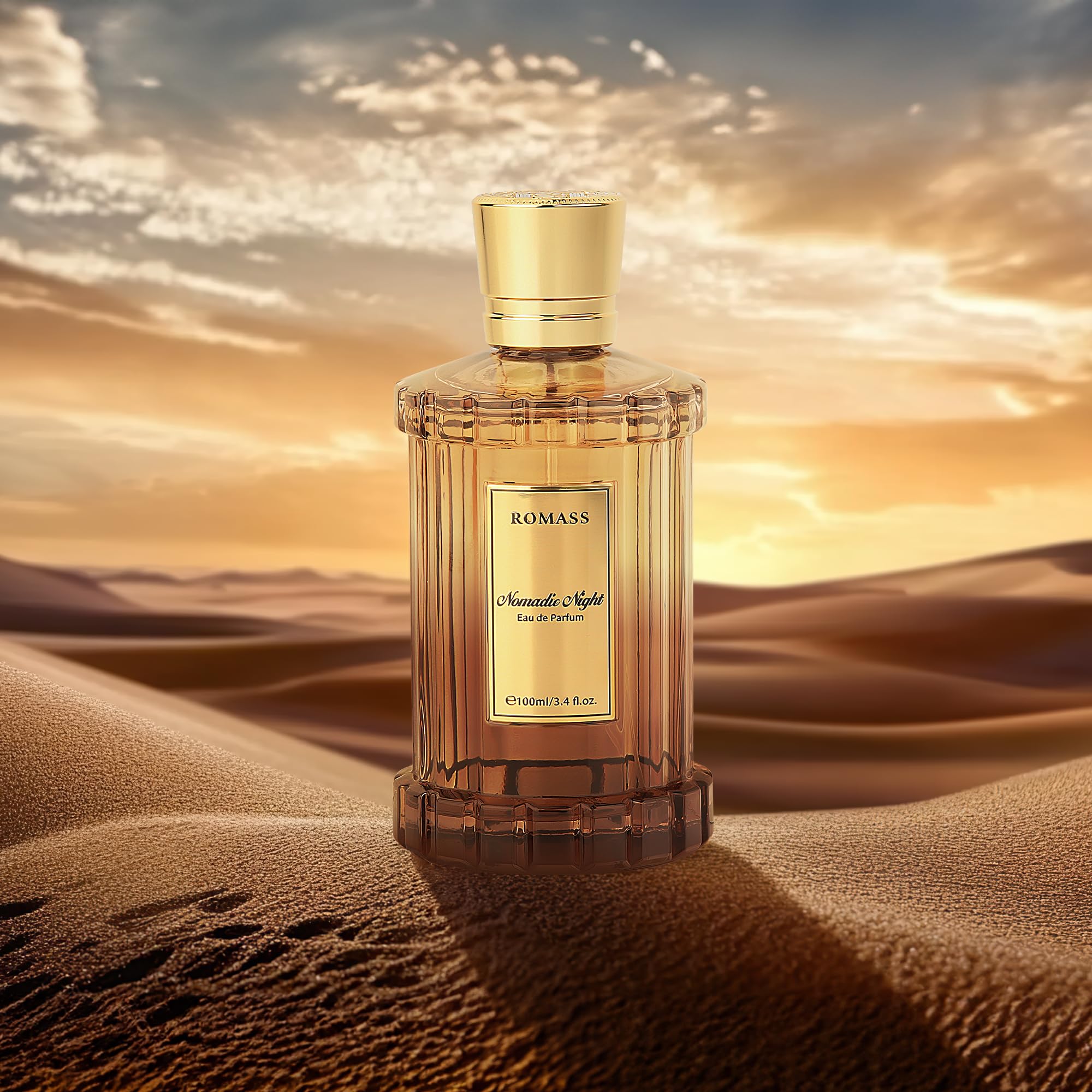 ROMASS Nomadic Night Long Lasting Unisex Oud Perfume - 3.4oz/100ml Eau de Parfum, Warm Woody Scent with Smoked Oud, Desert Sage, Rose & Raspberry, Gift for Men Women