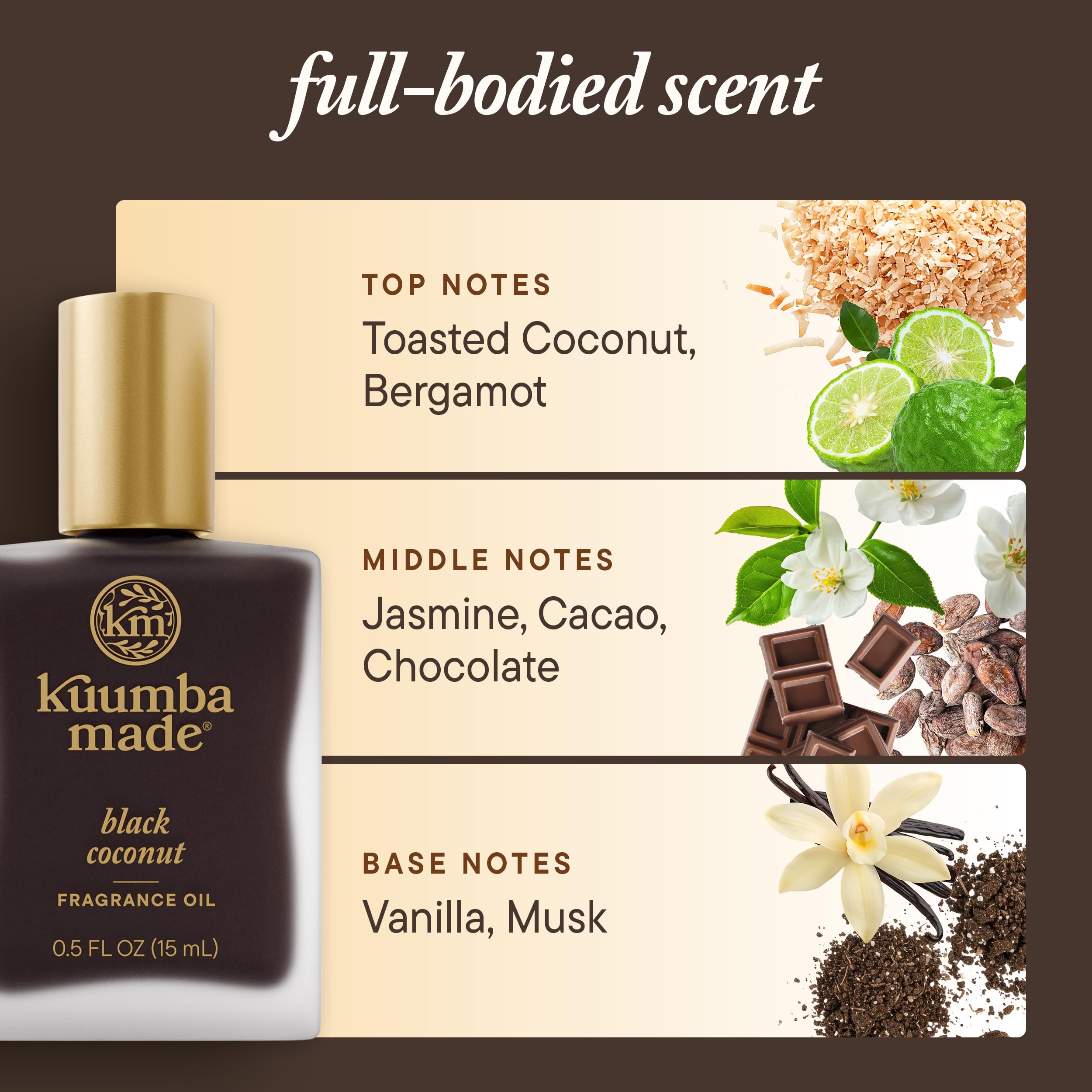 Kuumba Made Black Coconut Fragrance Oil, Long-Lasting Scented Oil Perfume Roller, Vegan, Alcohol-Free, 0.5 Fl Oz Fl Oz