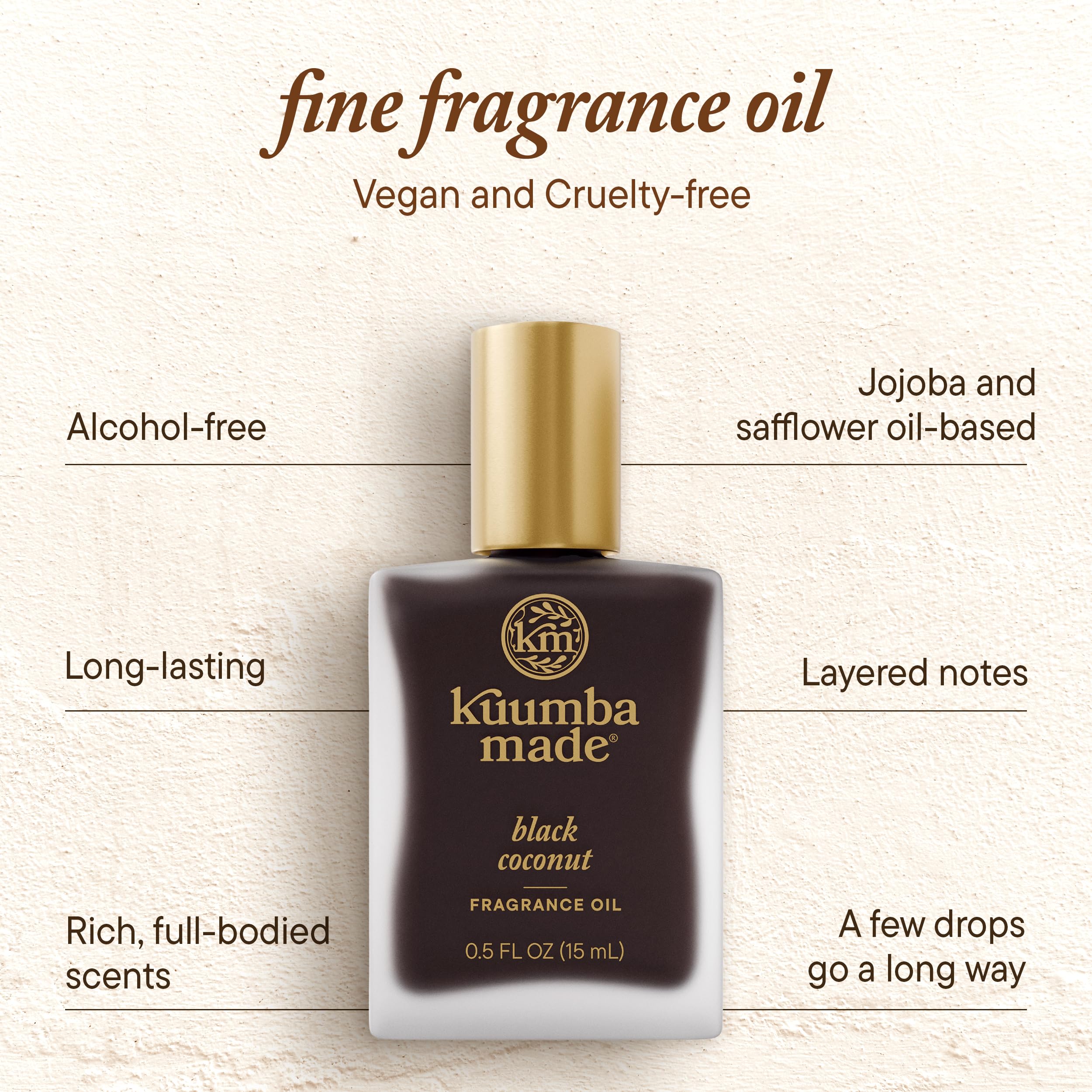Kuumba Made Black Coconut Fragrance Oil, Long-Lasting Scented Oil Perfume Roller, Vegan, Alcohol-Free, 0.5 Fl Oz Fl Oz