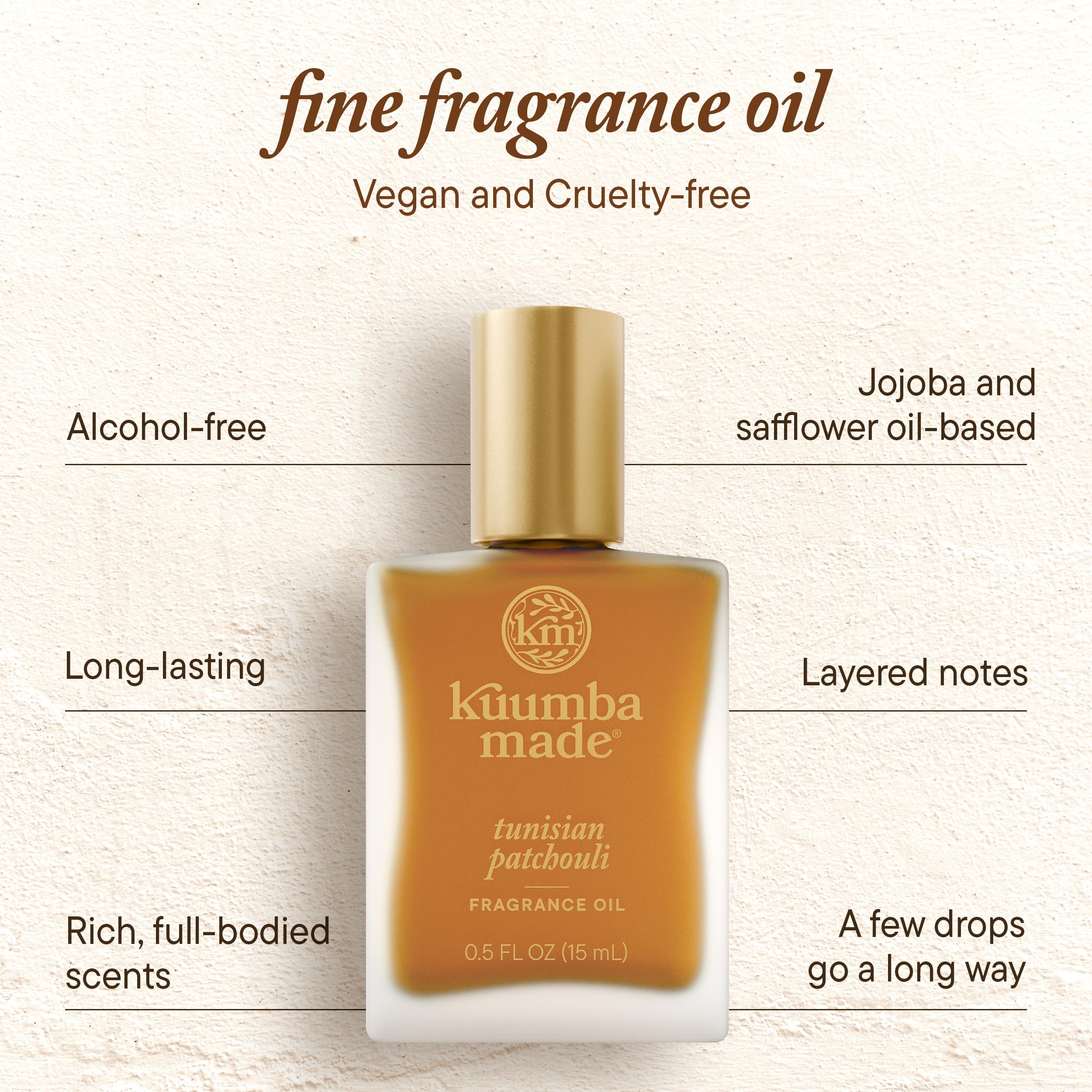 Kuumba Made Tunisian Patchouli Fragrance Oil, Long-Lasting Scented Oil Perfume Roller, Vegan, Alcohol-Free, 0.5 oz