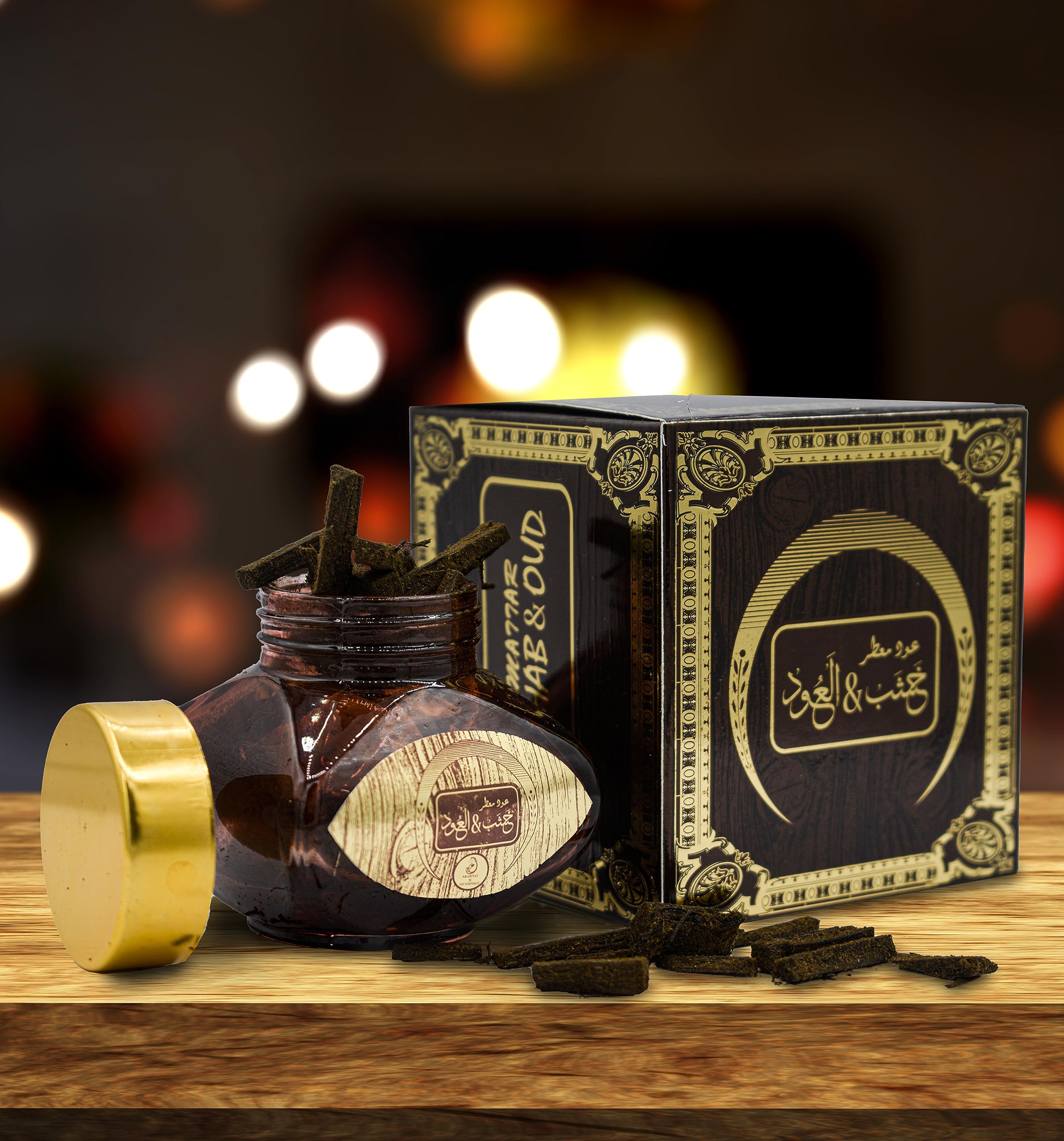 ARABIYAT Khashab & Oud Eau De Parfum White & Gold or Oud Wood Incense Set - Unisex Fragrance with Amber & Cedar Notes, Long-Lasting Agarwood Incense for Meditation and Relaxation