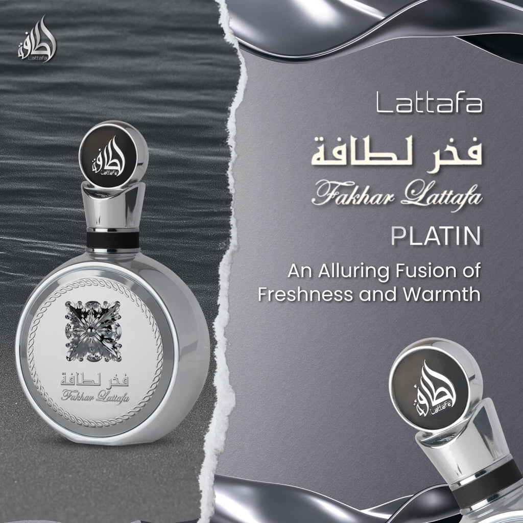 Lattafa Fakhar Platin – Citrus, Spicy, Aromatic, Woody – Eau de Parfum Spray Long-Lasting Fragrance for Unisex, 3.4 Ounce / 100 ml