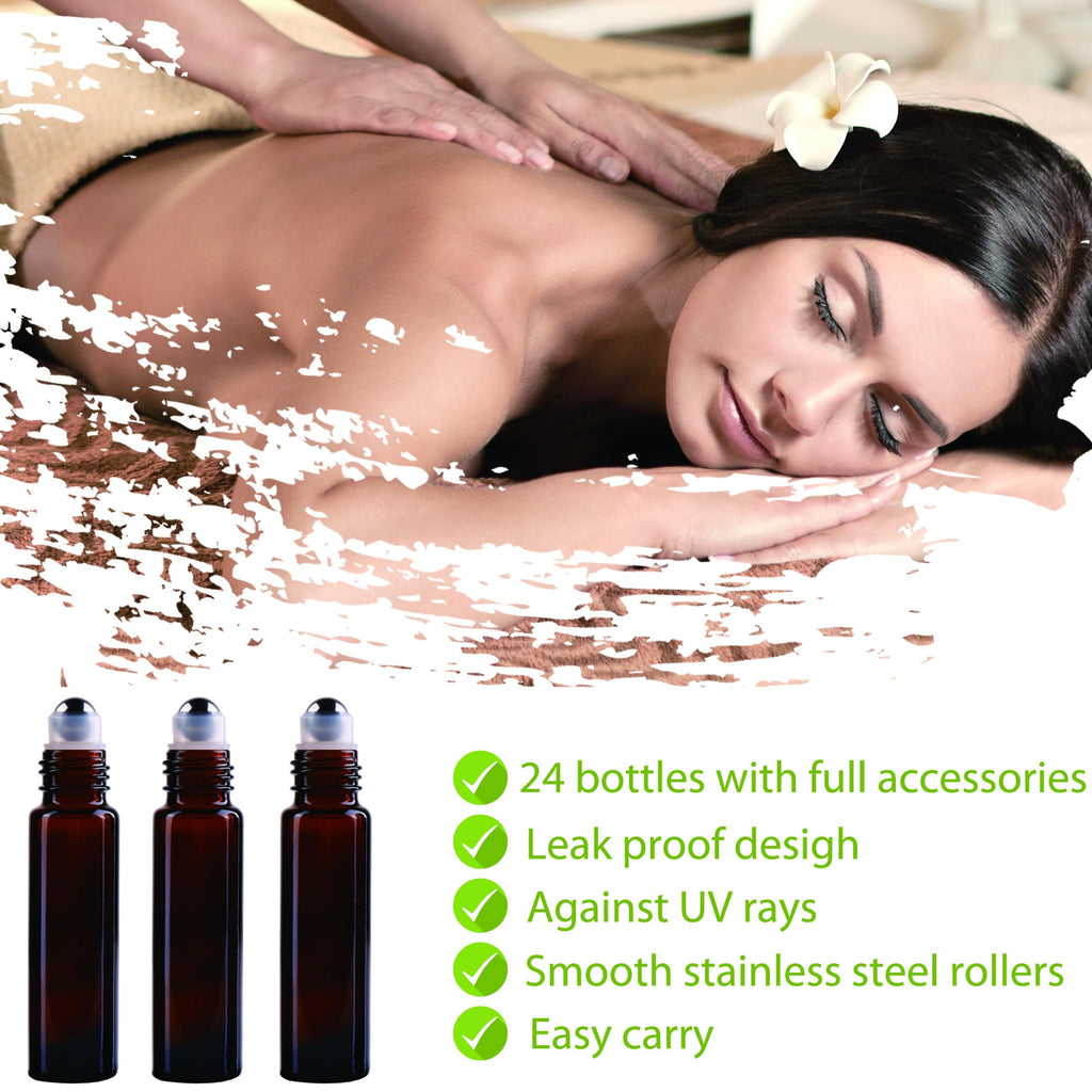 Amber Roller Set – 24-Pack 10ml Glass Bottles
